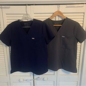 FIGS Catarina Scrub Tops Lot of 2 Womens Small Blue & Gray Nurse Medical Uniform